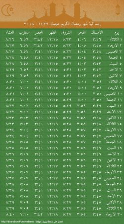 امساكية شهر رمضان الكريم عجمان 1439 - 2024